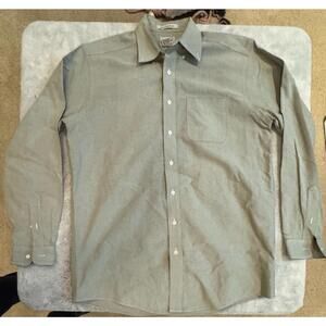 LL Bean Size 16-36 Wrinkle Resistant Button Shirt‎ Green Gray Collar Long Sleeve